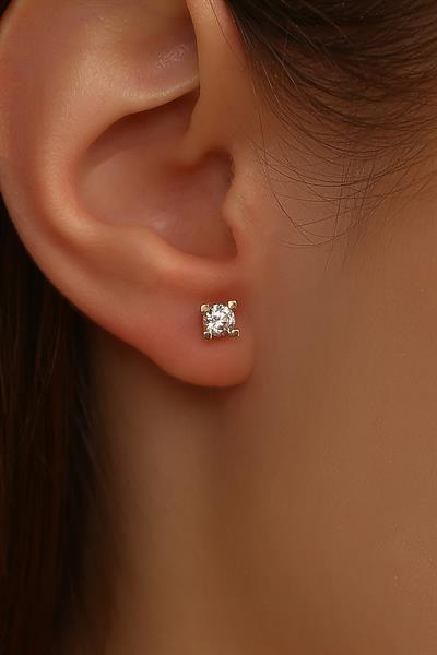 14 Ayar Altın Pırlanta Montürü Şık Tek Taş küpe