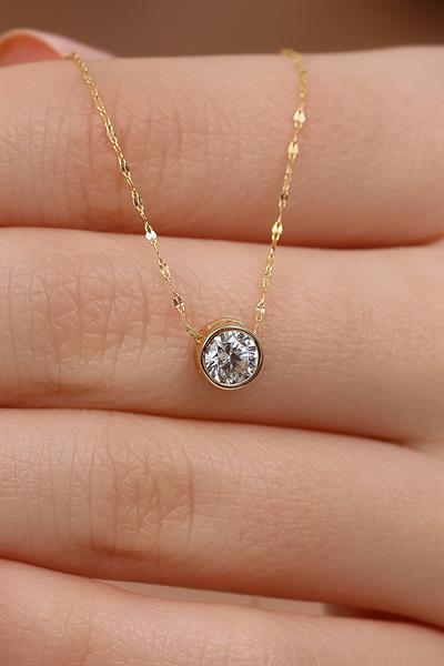 14 Ayar Altın Pırlanta Montürü Şık Tek Taş Kolye