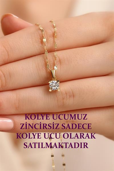 14 Ayar Altın Pırlanta Montürü Tek Taş Kolye Ucu