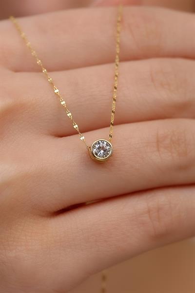 14 Ayar Altın Pırlanta Montürü Tek Taş Kolye