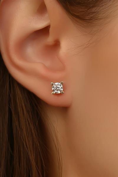 14 Ayar Altın Pırlanta Montürü Zarif Tek Taş küpe