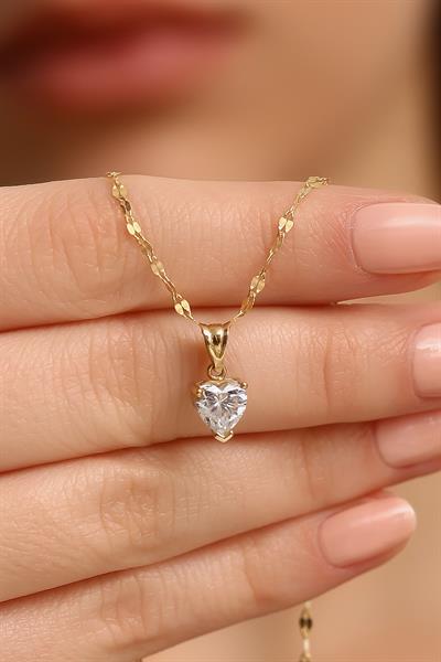 14 Ayar Altın Şık Kalpli Kolye
