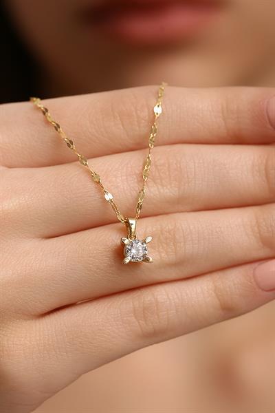 14 Ayar Altın Şık Pırlanta Montürü Mekik Tırnak Kolye