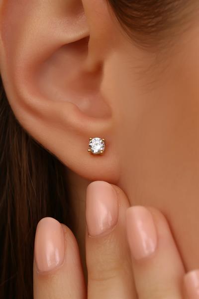 14 Ayar Altın Şık Tek Taş küpe