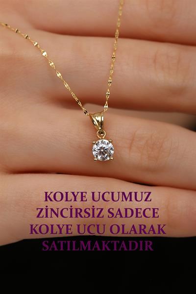 14 Ayar Altın Tek Taş 4 Tırnak Kolye Ucu