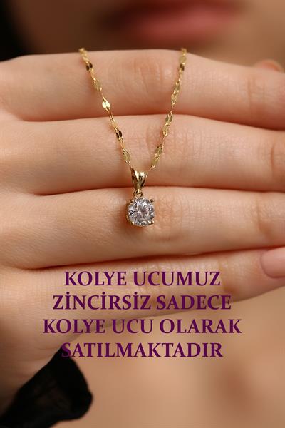 14 Ayar Altın Tek Taş 4 Tırnak Şık Kolye Ucu