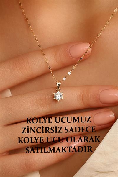 14 Ayar Altın Tek Taş Damla Tırnak Kolye Ucu