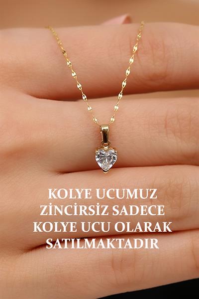 14 Ayar Altın Tek Taş Kalp Kolye Ucu