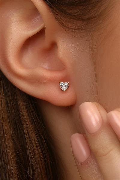 14 Ayar Altın Tek Taş Kalpli Şık Küpe