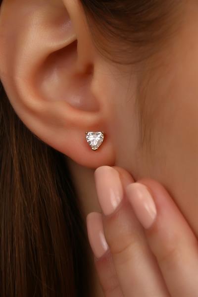 14 Ayar Altın Tek Taş Kalpli Zarif Küpe