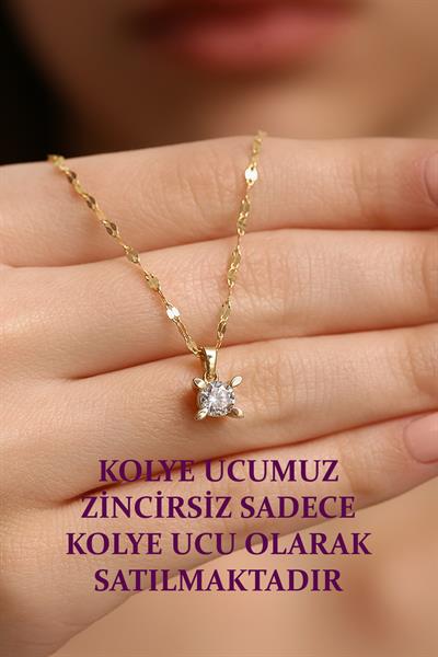 14 Ayar Altın Tek Taş Mekik Tırnak Kolye Ucu