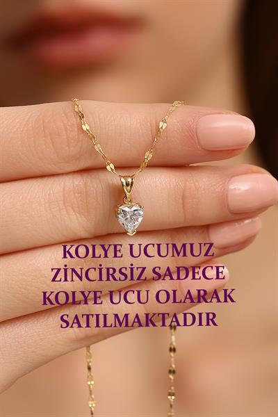 14 Ayar Altın Tek Taş Şık Kalp Kolye Ucu