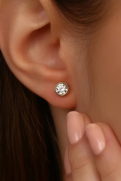 14 Ayar Altın Tek Taş Şık Küpe