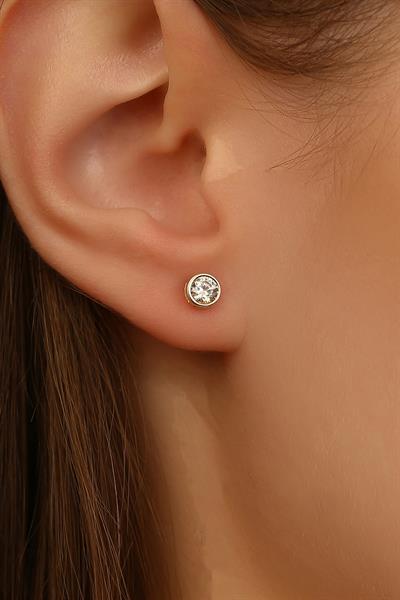 14 Ayar Altın Tek Taş Zarif Küpe