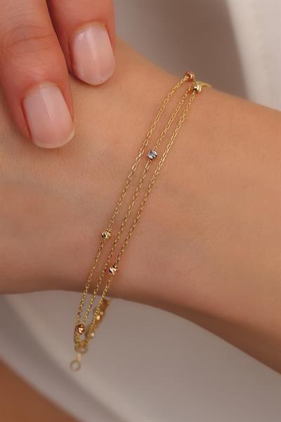 14 Ayar Altın Üç Zincirli Dorika Toplu Bileklik