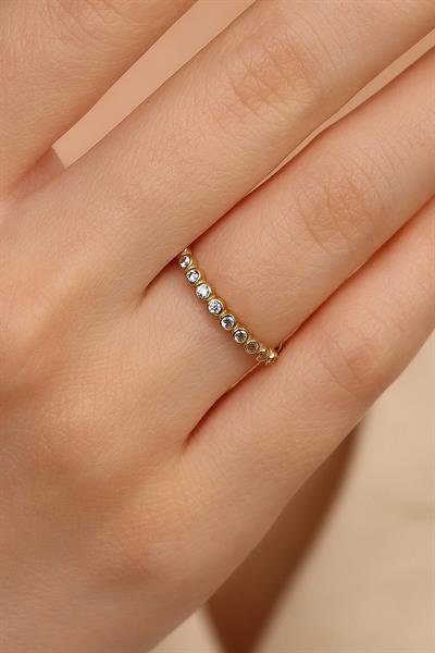 14 Ayar Altın Yarım Tur Taşlı Yüzük