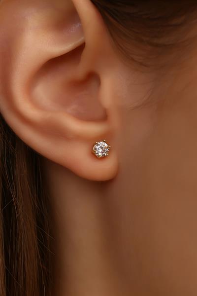 14 Ayar Altın Zarif 6 Tırnak Tek Taş küpe