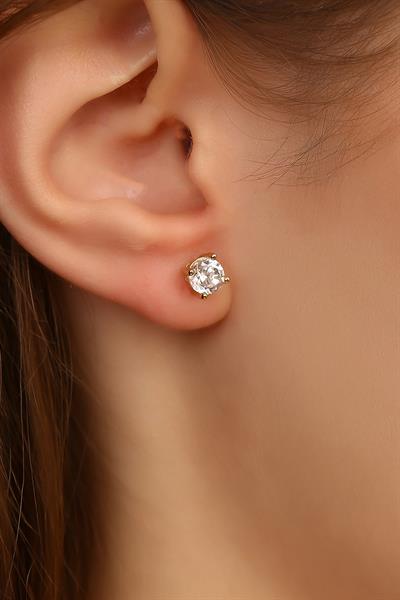 14 Ayar Altın Zarif Tek Taş küpe