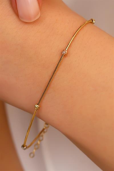 14 Ayar Altın Zincirli Renkli Dorika Toplu Bileklik