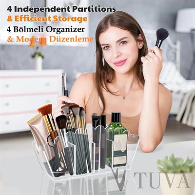 3 Bölmeli Yuvarlak Kenar Kıvrımlı Makyaj Organizer | Modern Tuva Şık Pleksi Dolap İçi Düzenleyici