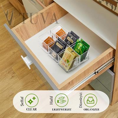 3 Gözlü Pratik Organizer Düzenleyici Peçetelik | Modern Tuva Pleksi | Minimal Masaüstü Organizer