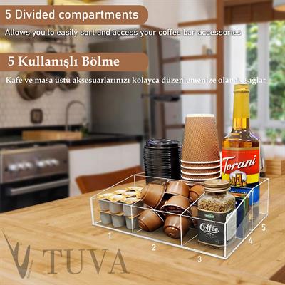 5 Bölmeli Çok Amaçlı Pratik Modern Organizer Düzenleyici | Premium Pleksi Organizer | Ev, Kafe ve Restoran Masaları için Tuva Tasarım