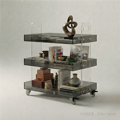 AMBER | Şeffaf Pleksi 3 Kat Raf Avangard Sehpa | Tuva Modern Yeni Nesil Dekorasyon