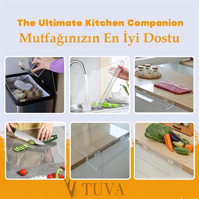 Atık Hazneli Şık Şeffaf Pleksi Kesme Tahtası | Hijyenik & Antibakteriyel & Kolay Temizlenebilir | Tuva Modern Mutfak
