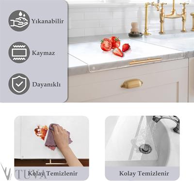 AURECUT | Altın Tutamaklı Premium Pleksi Kesme Tahtası | Hijyenik & Zarif Mutfak | Tuva Yeni Nesil Dekorasyon 