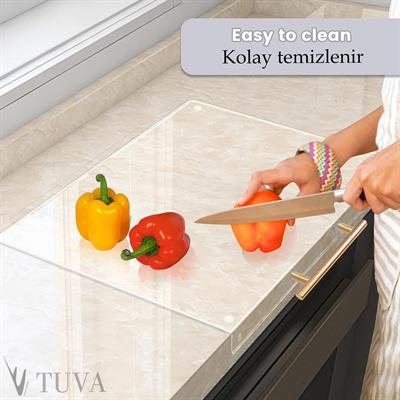 AURECUT | Altın Tutamaklı Premium Pleksi Kesme Tahtası | Hijyenik & Zarif Mutfak | Tuva Yeni Nesil Dekorasyon 