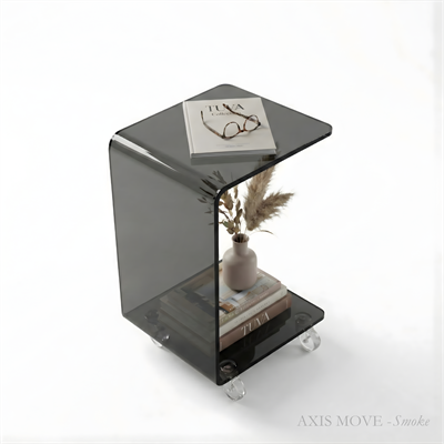 AXIS MOVE | Tekerlekli Modern Şeffaf Pleksi Bükümlü Yan Sehpa | Tuva Yeni Nesil Dekorasyon