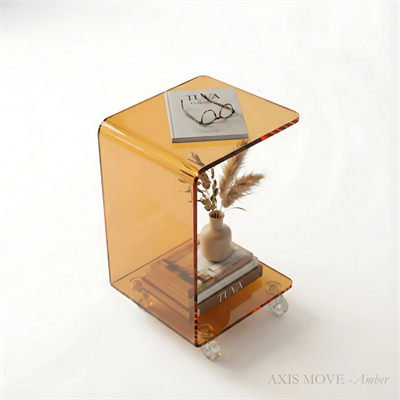 AXIS MOVE | Tekerlekli Modern Şeffaf Pleksi Bükümlü Yan Sehpa | Tuva Yeni Nesil Dekorasyon