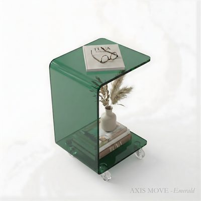 AXIS MOVE | Tekerlekli Modern Şeffaf Pleksi Bükümlü Yan Sehpa | Tuva Yeni Nesil Dekorasyon