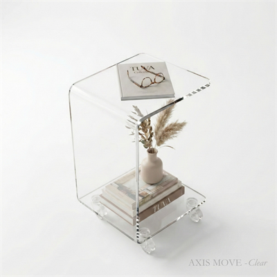 AXIS MOVE | Tekerlekli Modern Şeffaf Pleksi Bükümlü Yan Sehpa | Tuva Yeni Nesil Dekorasyon