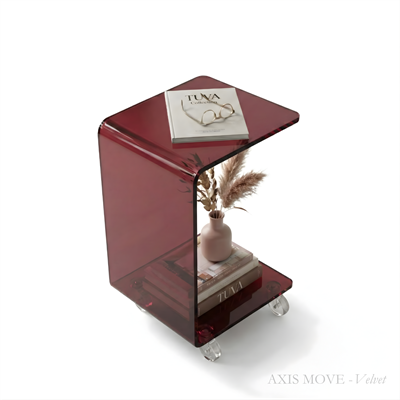 AXIS MOVE | Tekerlekli Modern Şeffaf Pleksi Bükümlü Yan Sehpa | Tuva Yeni Nesil Dekorasyon