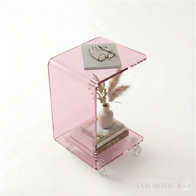 AXIS MOVE | Tekerlekli Modern Şeffaf Pleksi Bükümlü Yan Sehpa | Tuva Yeni Nesil Dekorasyon