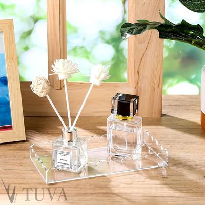 Dalgalı Kenar Minimalist Tasarımlı Şeffaf Pleksi Dekoratif Tepsi | Tuva Modern Masaüstü Organizer