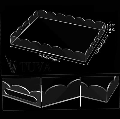 Dalgalı Kenar Tasarımlı İç Tutamaklı Şeffaf Pleksi Minimalist Tepsi | Tuva Dekoratif Modern Organizer