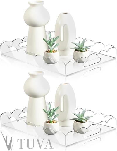 Dalgalı Kenar Tasarımlı İç Tutamaklı Şeffaf Pleksi Minimalist Tepsi | Tuva Dekoratif Modern Organizer
