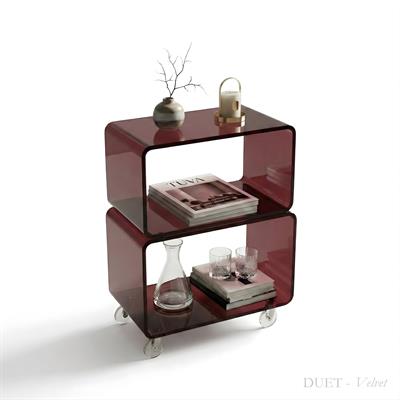 DUET | Çift Katlı Şeffaf Pleksi Tekerlekli Yan Sehpa & Kıvrımlı Raf Ünitesi Komodin