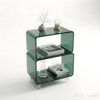 DUET | Çift Katlı Şeffaf Pleksi Tekerlekli Yan Sehpa & Kıvrımlı Raf Ünitesi Komodin