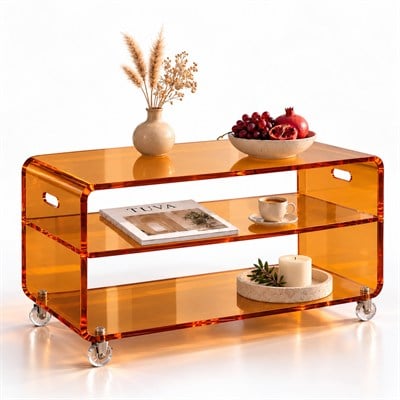 LEGATO | Tekerlekli Ara Raflı Akrilik Orta Sehpa | Kesintisiz Kıvrım, Şeffaf Hareket – TUVA