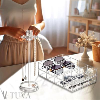 Modern 4 Bölmeli Yeni Nesil Elit Gözlük Takı Makyaj Organizer Düzenleyici | Tuva Premium Tasarım | Tekli Paket