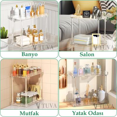 Modern Çubuk Ayaklı İki Kat Yeni Nesil Elit Makyaj, Takı, Kozmetik ve Aksesuar Organizer Düzenleyici | Tuva Premium Banyo