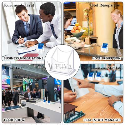 Modern Şeffaf Pleksi Kartvizitlik | Yumuşak Alt Kenar Geçişli Elit Masaüstü Kartvizit Düzenleyici | Tuva Premium Tasarım Organizer