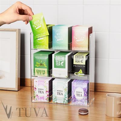 Modern Tuva Akrilik 3 Katlı 9 Bölme Minimalist Çay Poşeti ve Atıştırmalık Düzenleyici Organizer | Çok Amaçlı Kullanım | Elit Dekorasyon