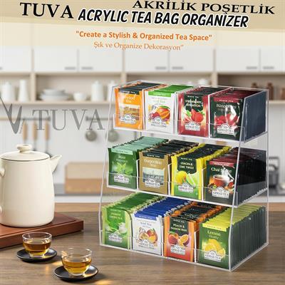 Modern Tuva Akrilik Üç Kat 12 Bölme Üçgen Kenar Çok Amaçlı Organizer | Mutfak Atıştırmalık Çay Poşeti Düzenleyici