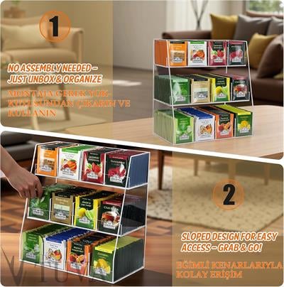 Modern Tuva Akrilik Üç Kat 12 Bölme Üçgen Kenar Çok Amaçlı Organizer | Mutfak Atıştırmalık Çay Poşeti Düzenleyici