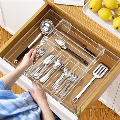 Modern Tuva Elit Çatal Kaşık Bıçak Organizer | Dolap İçi Çok Amaçlı Düzenleyici | Kafe, Restoran & Mutfak | Siyah & Şeffaf Seçenekli