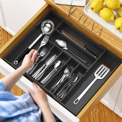 Modern Tuva Elit Çatal Kaşık Bıçak Organizer | Dolap İçi Çok Amaçlı Düzenleyici | Kafe, Restoran & Mutfak | Siyah & Şeffaf Seçenekli